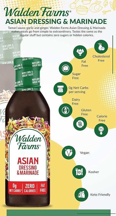 Walden Farms Asian Dressing & Marinade – Calorie-Free, Gluten-Free, Low Carb, Keto-Friendly, Sugar-Free, Fat-Free, Dairy-Free Zesty Asian Flavor – 12 oz Bottle