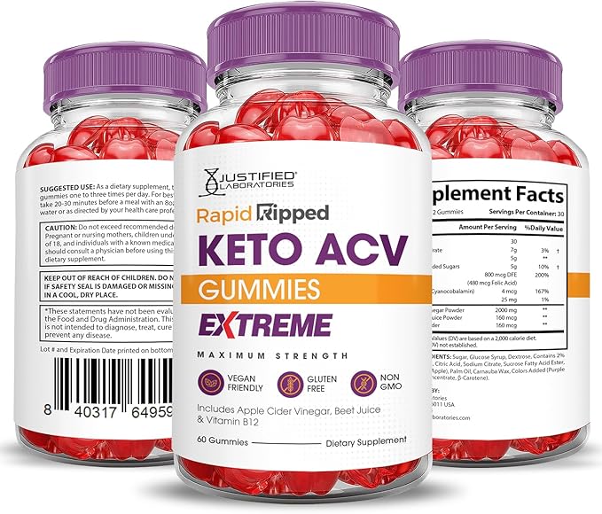 (10 Pack) Rapid Ripped Keto ACV Gummies Extreme 2000MG Rapidripped Keto Gummies Apple Cider Vinegar Formulated with Pomegranate Beet Juice Powder B12 Vegan Non GMO 600 Gummys