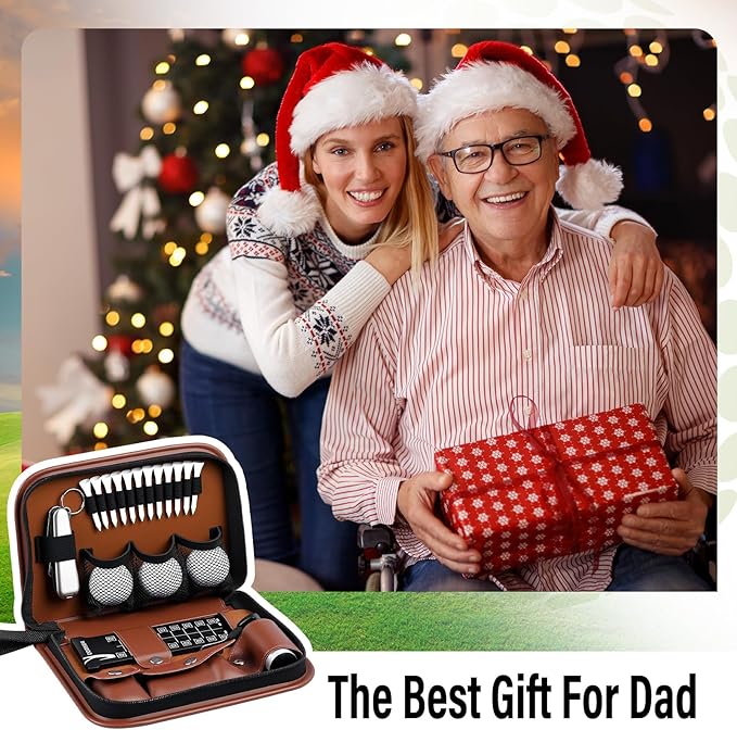 Talltalk Golf Gifts for Dad Men Husband Best Dad by Par Themed Golf Accessories Set Kit with Bag Case Rangefinder Tees Brush Multifunctional Divot Knife Scorer Ball Clamp Christmas