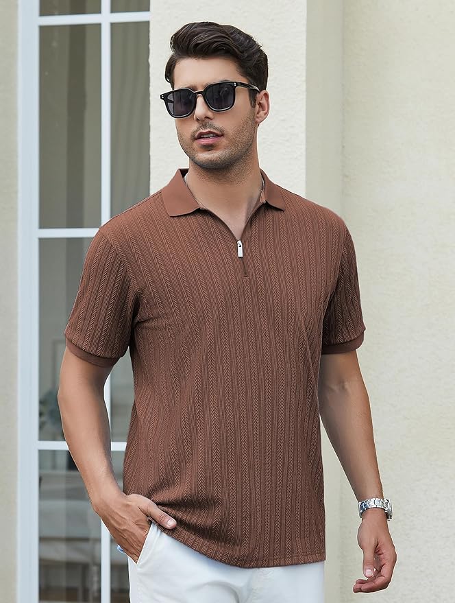 Esabel.C Golf Shirts for Men Dry Fit Performance Short Sleeve Print Moisture Wicking Collared Shirt
