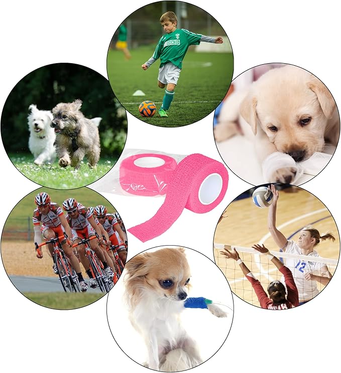 6 Pack 1 Inches Self Adhesive Bandage Wrap Breathable Cohesive Bandage Elastic Tape for Pets, Athletic, Sports, Wrist, Knee, Ankle(5 Yards Per Roll, Pink)