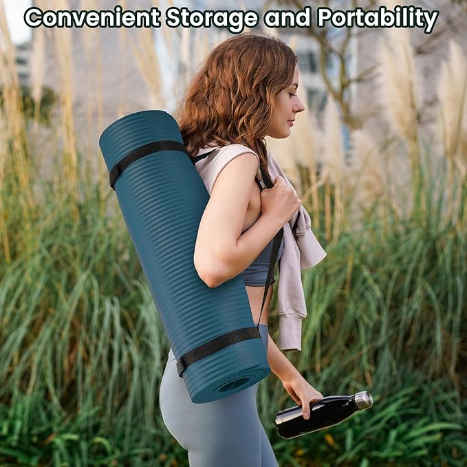 Yoga Mat, 1/2-Inch Extra Thick High Density Exercise Mat, Anti-Tear Exercise Yoga Mat with Carrying Strap, Suitable for Various Yoga Exercises