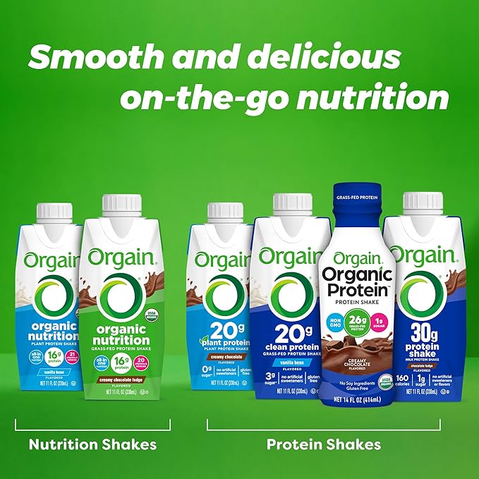 Orgain Organic Protein Shake, Grass Fed Dairy, Creamy Chocolate - 26g High Protein Whey Shake, Ready to Drink, Gluten Free, No Soy Ingredients, No Sugar Added, 14 Fl Oz (Pack of 12)
