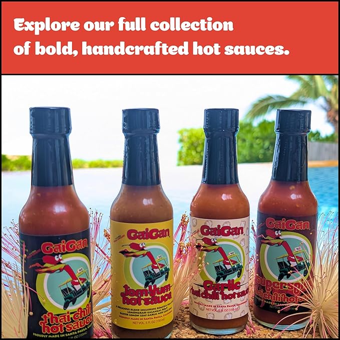 GaiGan - Thai Chili Super Spicy Hot Sauce Dip & Glaze, All Natural Gluten Free Vegan Condiments with Low Sodium & No Preservatives, 150 mL