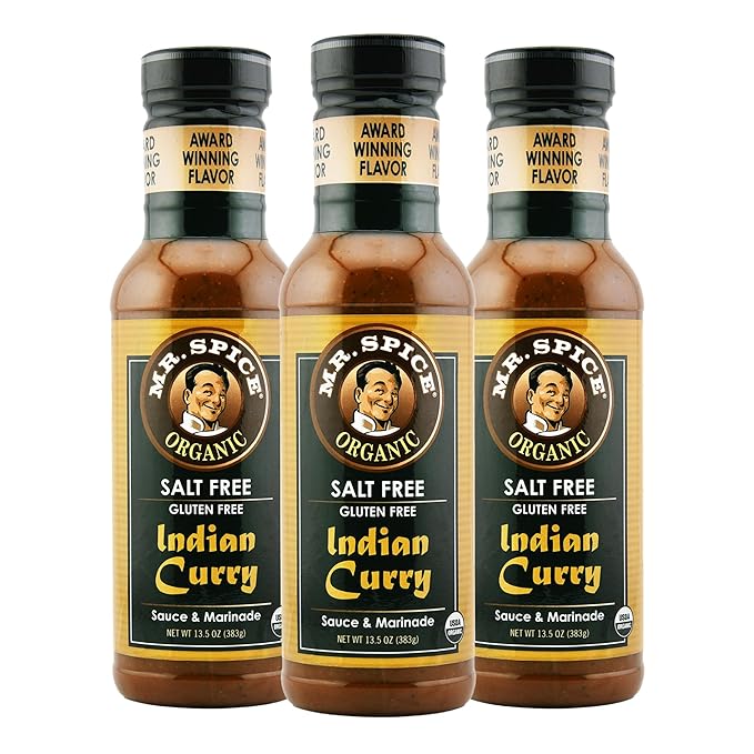 Mr. Spice Salt Free Award-Winning Taste Indian Curry Sauce | Low Sodium | Organic | No Salt Curry Sauces | Gluten Free | Low Calorie | 13.5 Ounce (3 Pack)