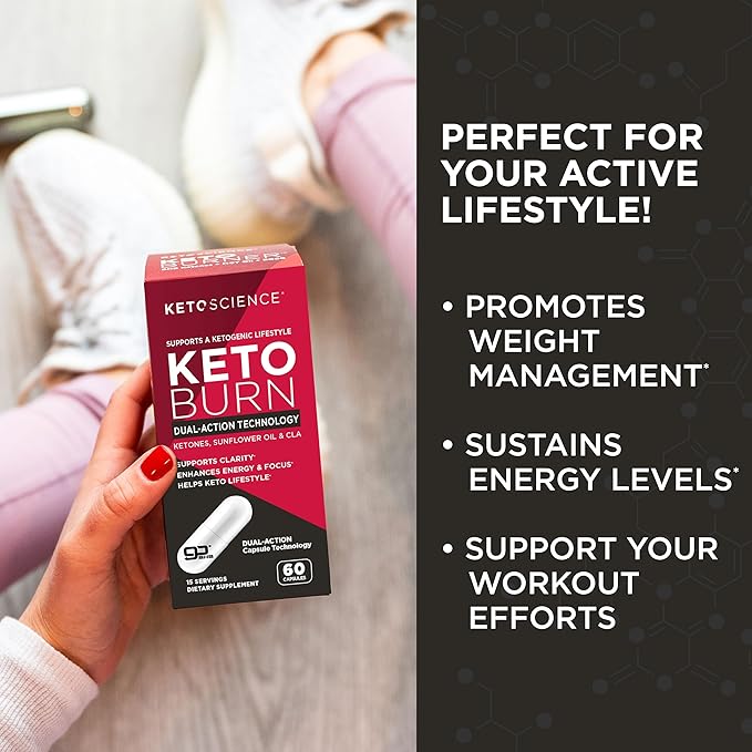 Keto Science Keto Burn Capsules, Exogenous Ketone, Dual-Action with BHB & EGCG, Ketones for Hydration, Keto BHB, Weight Support, Energy, Focus & Ketosis, 60 Capsules, 15 Servings