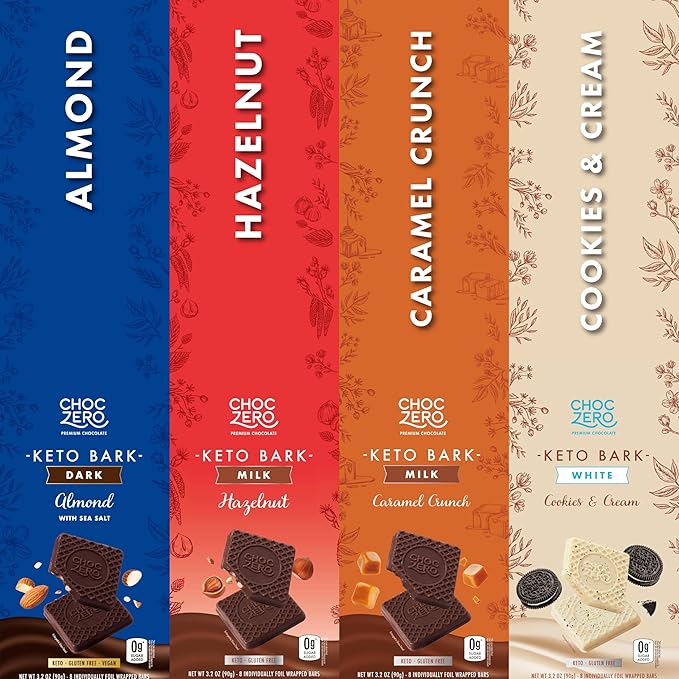ChocZero Keto Bark, Dark Chocolate Almonds with Sea Salt, Sugar Free, Low Carb, No Sugar Alcohols, No Artificial Sweeteners, All Natural, Non-GMO, 3.2 Ounce (Pack of 4)
