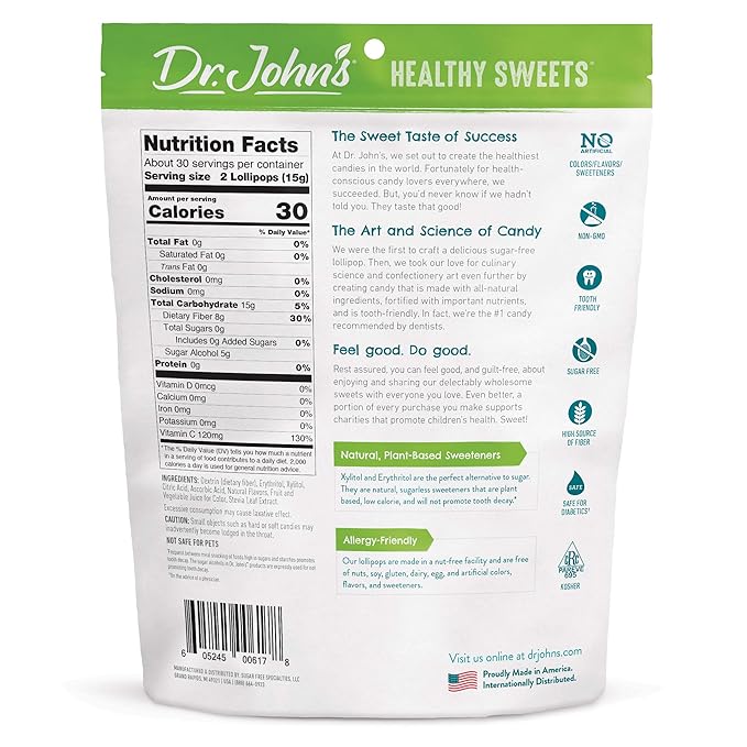 Dr. John’s Sugar Free Candy, Healthy Lollipops with Zero Sugar, Low Calorie Snacks, Keto Friendly Hard Candy Sweets, Cherry Oval, 60 Count, 1 LB