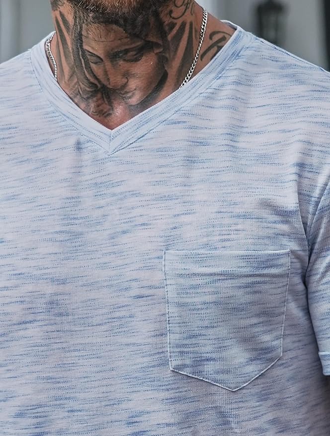 Men's V Neck T Shirts Casual Stylish Fitted Stretch Tee Shirt with Pocket (S-3XL)