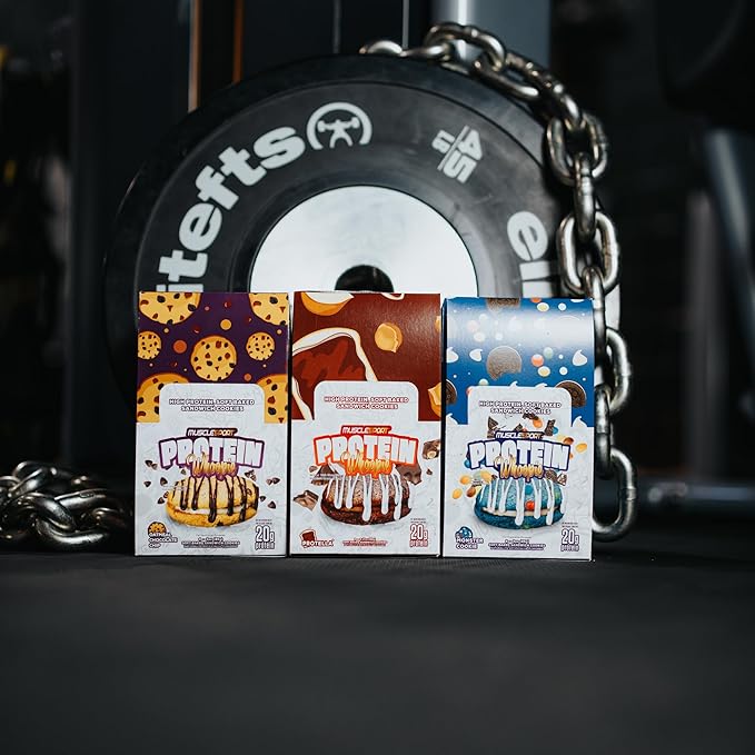 Musclesport Protein Whoopies - High Protein Whoopie Pie Style Cookies with Protein from Whey and Collagen, Good Source of Fiber (6 Pack Box, Oatmeal Chocolate Chip)