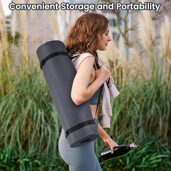 Yoga Mat, 1/2-Inch Extra Thick High Density Exercise Mat, Anti-Tear Exercise Yoga Mat with Carrying Strap, Suitable for Various Yoga Exercises