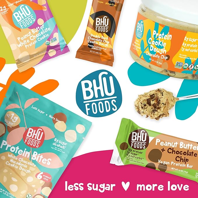 Bhu Foods Keto Bites, Chocolate Chip Cookie Dough, Organic Snacks for Adults & Kids, Gluten Free, Vegan, Low Carb & Sugar, Individually Wrapped (1 Pack)