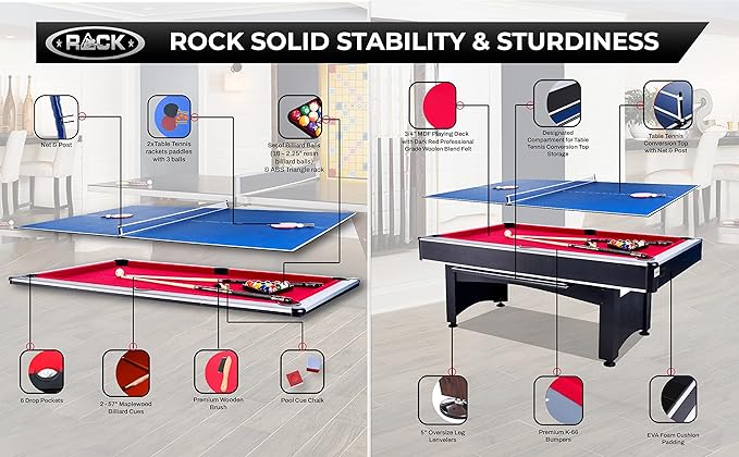 RACK Scorpius 7-Foot Multi Game Billiard/Pool with Table Tennis - The Ultimate Entertainment for Friends and Family!