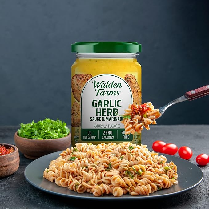Walden Farms Garlic Herb Sauce – Zero Calorie, Sugar Free, Keto & No Carb Savory Sauce for Pasta, Veggies, Chicken & More – 2-Pack, 12 oz Bottles