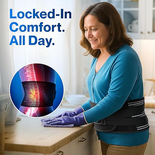 Modvel Back Brace for Lower Back Pain Women and Men – Lumbar Support Belt for Sciatica, Herniated Disc, Muscle Strain – Adjustable Breathable Work Brace with 6 Stays – Support for Posture– Size M