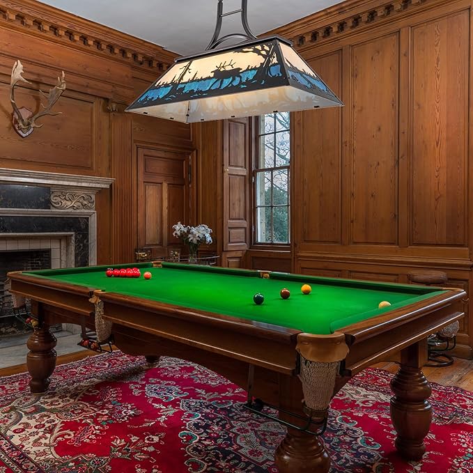 Wellmet Pool Table Light, Vintage Billiard Lights for Over 7ft 8ft 9ft Pool Table, Snooker Table, Cabin, Game Room, Tiffany Bear Chandelier, Farmhouse Chandelier for Country, Wild West Style