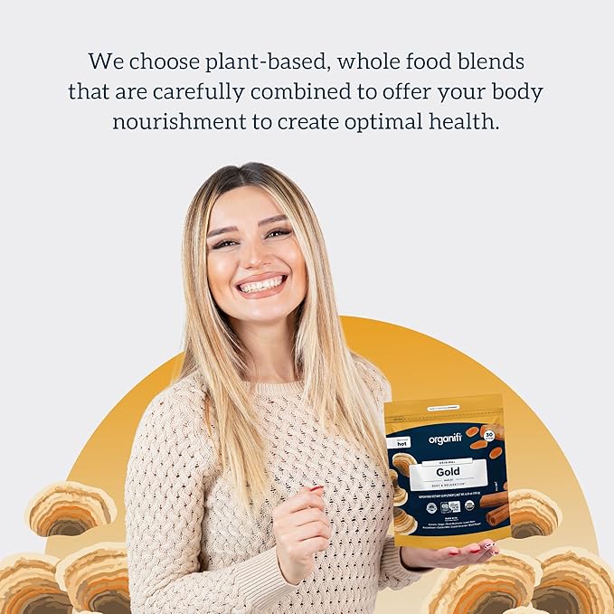 Organifi: Gold - Superfood Supplement Powder- 90 Servings (3 Pack) - Stress Support, Better Rest, Relaxation and Promotes Restful Sleep - Turmeric and Reishi Infused