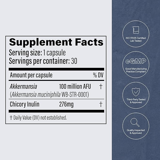 Pendulum Akkermansia Probiotic with Prebiotic Fiber - Delayed Release Capsules, Third-Party Tested, Authentic 100M AFU Live Strain for Gut Health & GLP-1 Support for Men & Women (90 Capsules, 1-Pack)
