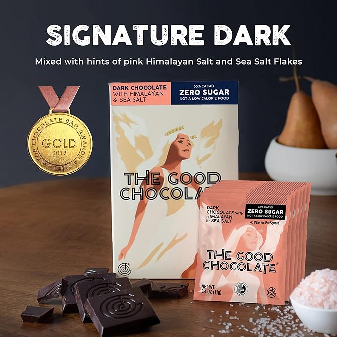 THE GOOD CHOCOLATE - Mini Himalayan Salt Chocolate Bars with Zero Sugar & Lower Net Carb - Keto Chocolate Bar Offers Lower Calorie Chocolate Candy - All Natural Non-GMO (Pack of 10)