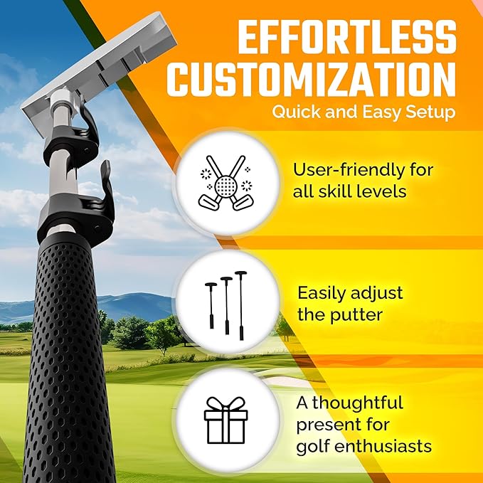 Kids Putter Set with Extendable Shaft – Adjustable Mini Golf Putter for Junior Golfers – Left & Right-Handed Training Club – Includes 3 Balls – Silver, 17"-35"