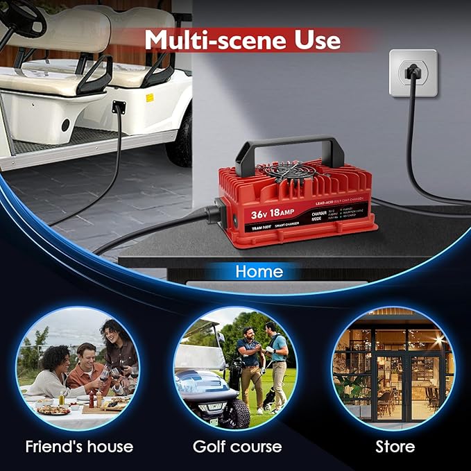 18 Amp Golf Cart Charger for 36 Volt EZGO TXT Lead Acid Battery with Upgraded D Style Plug
