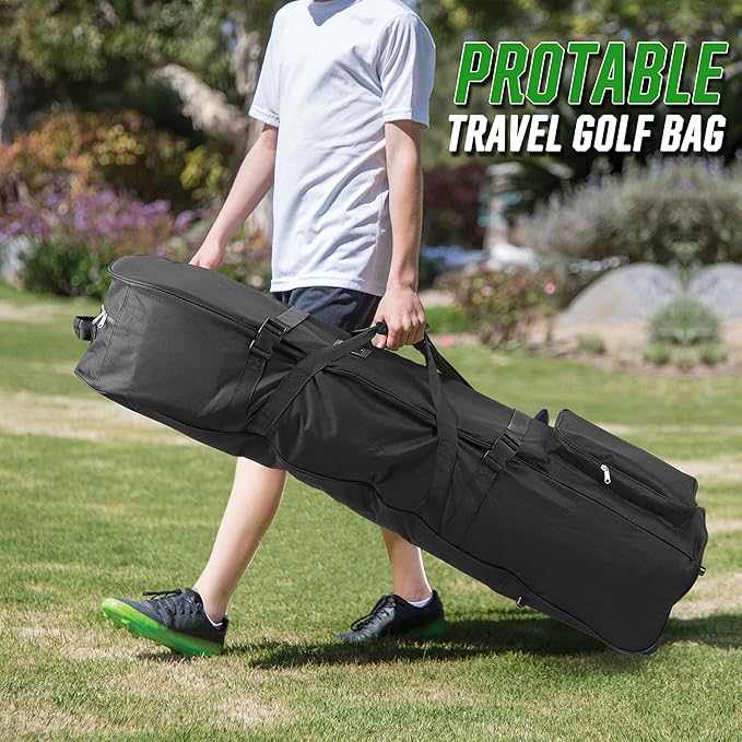 Golf Travel Bags for Airlines with Adjustable Support Rod and Detachable Shoulder Straps, Soft Foldable Golf Club Travel Covers, 900D Heavy Duty Oxford