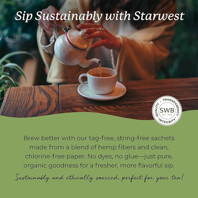 Starwest Botanicals Organic Decaf Green Tea - Decaffeinated Herbal Tea, Caffeine Free Tea with Antioxidant Properties, USDA Organic Green Tea Leaf, Non GMO - Bulk Pack, 100 Tea Bags
