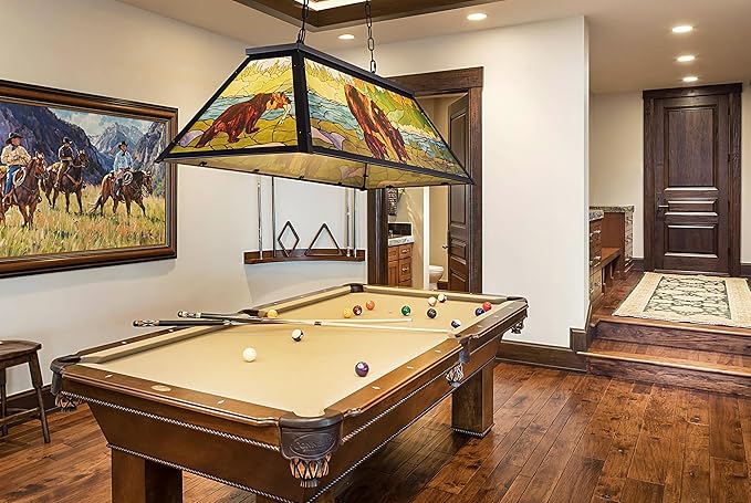 Wellmet Tiffany Pool Table Light, Billiards Chandelier Pendant Light, 4-Lights Rustic Pendant Light, for Kitchen Island, Snooker Table, Party Men's Cave, Game Room