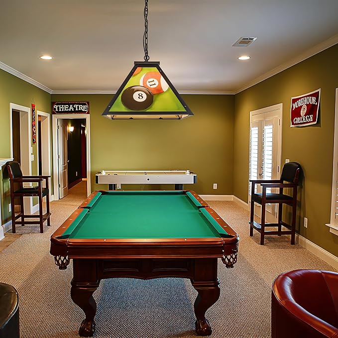 Wellmet Tiffany Pool Table Light, Dogs Playing Billiards Lights for 7' 8' Pool Table, 2 Lights Billiard Fixture Hanging Pendant Lamp for Snooker Table, Cabin, Game Room, Men's Cave, Dining Room