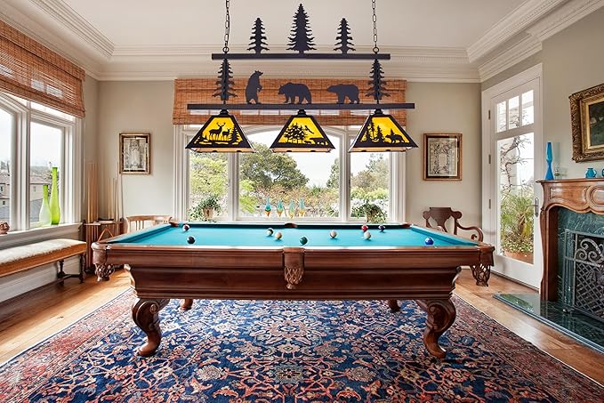 Tochic Rustic Billiard Table Light 3 Lights Vintage Billiard Lights for Over Pool Table, 46.5" Western Pool Table Lights Hanging Fixture Farmhouse Chandelier for Snooker Game Room Man Cave Dining Room