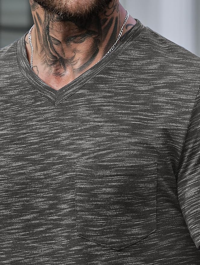 Men's V Neck T Shirts Casual Stylish Fitted Stretch Tee Shirt with Pocket (S-3XL)