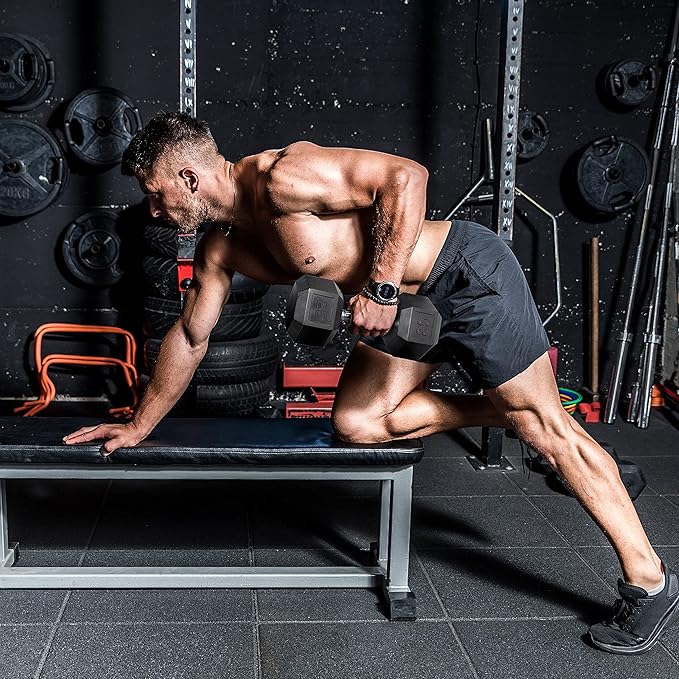 WF Athletic Supply Rubber Coated Hex Dumbbell Set with Two Tier Premium Storage Rack Built for Strength Building, Weight Loss & Home Gym ā Multiple Sets Available