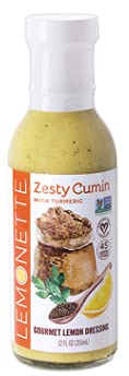 LEMONETTE Zesty Cumin with Tumeric Dressing- 1 Gourmet 12oz bottle: Keto Approved (As Seen In Women's Health), Sugar Free, Low Cal, Low Fat, Gluten Free, Vinegar Free, Soy Free, Canola Free, Vegan Certified