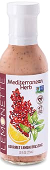 LEMONETTE Sugar Free, Low Cal, Low Fat Salad Dressing: Mediterranean Herb with Sumac- 1 Gourmet 12oz bottle - Gluten Free, Vinegar Free, Soy Free, Canola Free, Vegan Certified