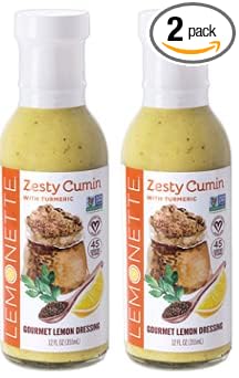 LEMONETTE Zesty Cumin with Tumeric Dressing- 2 Gourmet 12oz bottles: Keto Approved (As Seen In Women's Health), Sugar Free, Gluten Free, Vinegar Free, Soy Free, Canola Free, Vegan Certified