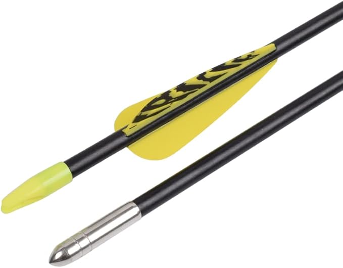 6875 Fiberglass Arrows Archery 24/26/28/30Inch Target Shooting Safetyglass Recurve Bows Suitable for Youth Children Woman Beginner (tigerspot Yellow Vanes)