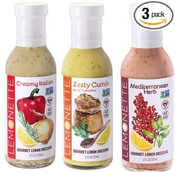 LEMONETTE Sugar Free, Low Cal, Low Fat Salad Dressing: Harvest Variety Pack (3) 12oz Bottles - Keto friendly, Gluten Free, Vinegar Free, Soy Free, Dairy Free, Canola Free, Vegan Certified