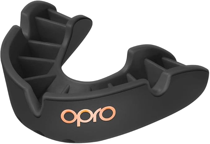 OPRO Bronze Level Sports Mouthguard – Custom-Fit, Breathable, Slim Design – Protective Mouth Guard for Football, Wrestling, Boxing, MMA, Lacrosse & All Contact Sports, Case Included – Black, Adult