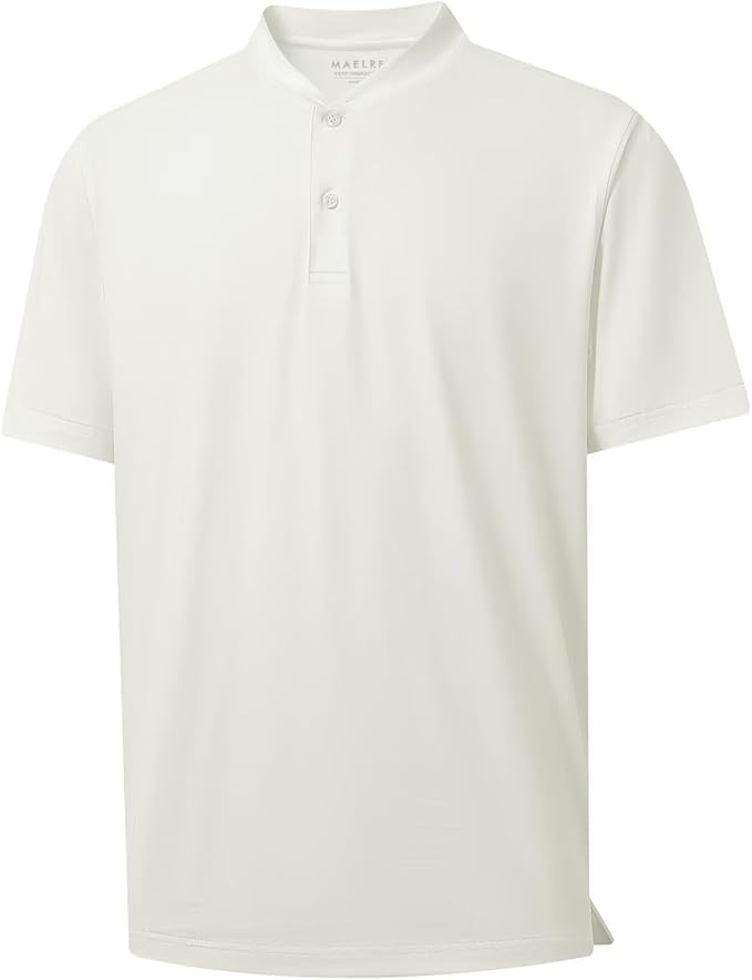 M MAELREG Collarless Golf Shirts for Men Dry Fit Moisture Wicking Performance Solid Casual Mens Henley Shirts Short Sleeve