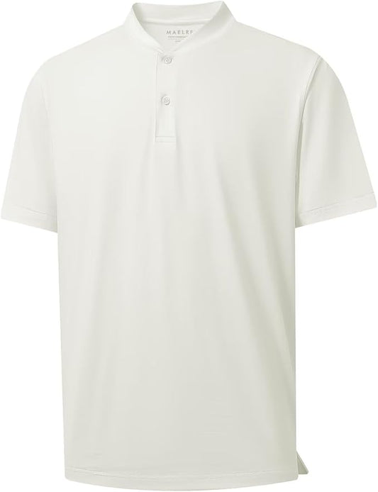 M MAELREG Collarless Golf Shirts for Men Dry Fit Moisture Wicking Performance Solid Casual Mens Henley Shirts Short Sleeve