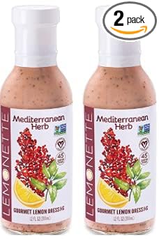 LEMONETTE Sugar Free, Low Cal, Low Fat Salad Dressing: Mediterranean Herb with Sumac- 2 Gourmet 12oz bottles - Keto, Gluten Free, Vinegar Free, Soy Free, Canola Free, Vegan Certified