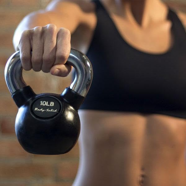 Body-Solid Rubber Coated Kettlebells with Kettle Grip Chrome Handle, Kettlebells for Weight Training and Core Workout Exercise Equipment.