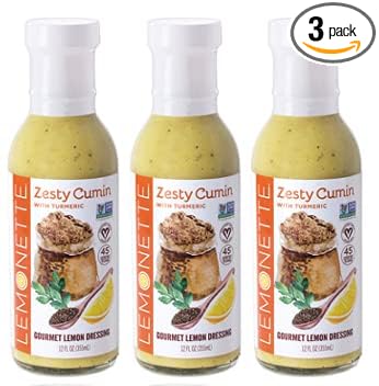 LEMONETTE Zesty Cumin Salad Dressing 3 12oz bottles: Keto Approved (As Seen In Women's Health), Sugar Free, Low Cal, Low Fat, Gluten Free, Vinegar Free, Soy Free, Canola Free, Vegan Certified