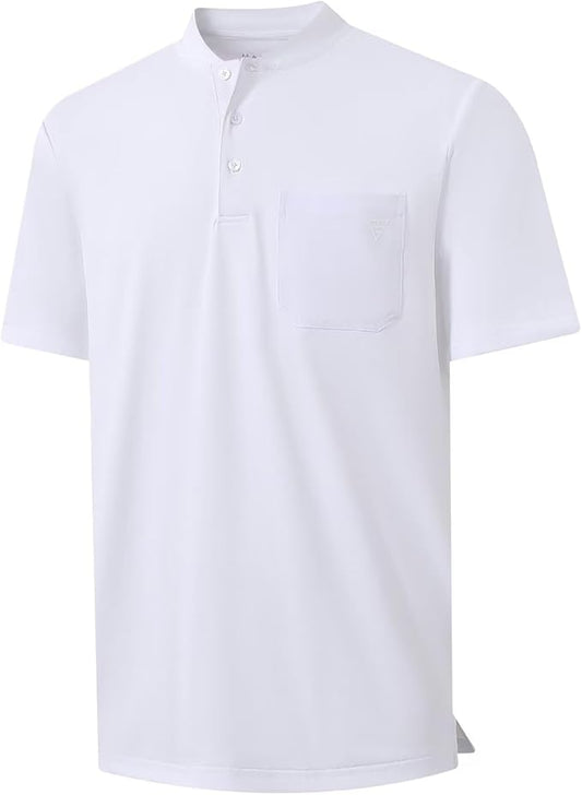 M MAELREG Collarless Golf Shirts for Men Dry Fit Moisture Wicking Performance Solid Casual Mens Henley Shirts Short Sleeve