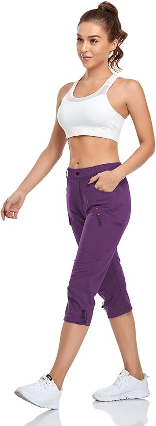 GymBrave Women's Hiking Cargo Pants Quick Dry Outdoor Camping Capris Water Resistant UPF 50 with Zipper Pockets