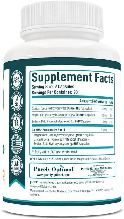 Purely Optimal Keto BHB Capsules – Exogenous Ketone Pills for Ketosis Support, Sustained Energy, Focus & Metabolism – for Women & Men, 120 Capsules