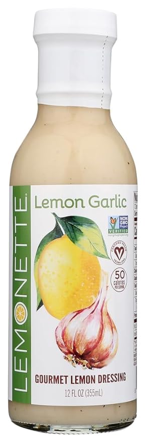 LEMONETTE Sugar Free, Low Cal, Low Fat Salad Dressing: Lemon Garlic 1 Gourmet 12oz bottle - Keto, Gluten Free, Vinegar Free, Soy Free, Dairy Free, Canola Free, Vegan Certified