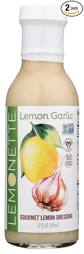 LEMONETTE Sugar Free, Low Cal, Low Fat Salad Dressing: Lemon Garlic 2 Gourmet 12oz bottles - Keto, Gluten Free, Vinegar Free, Soy Free, Dairy Free, Canola Free, Vegan Certified