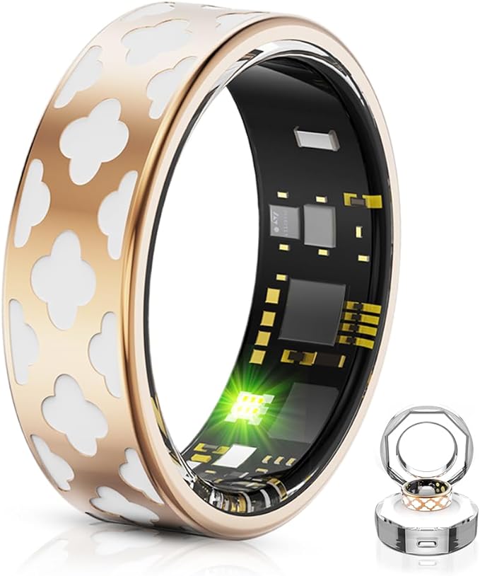 Smart Ring for Women Men -Health Tracker Ring with Heart Rate/Blood Oxygen/Sleep Tracker/Step Counter/10ATM Waterproof Fitness Tracker Ring，Free No Subscription Fee, for iOS&Android