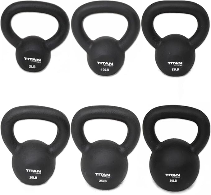 Titan Fitness Cast Iron Kettlebell 150 lb. Set 5 10 15 20 25 30 pounds